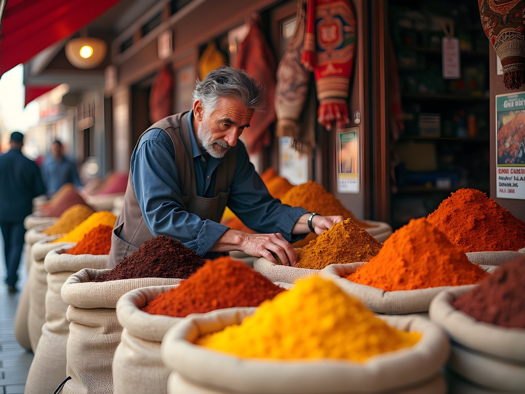 Vibrant local market in Baalbek with spice vendors and fresh produce