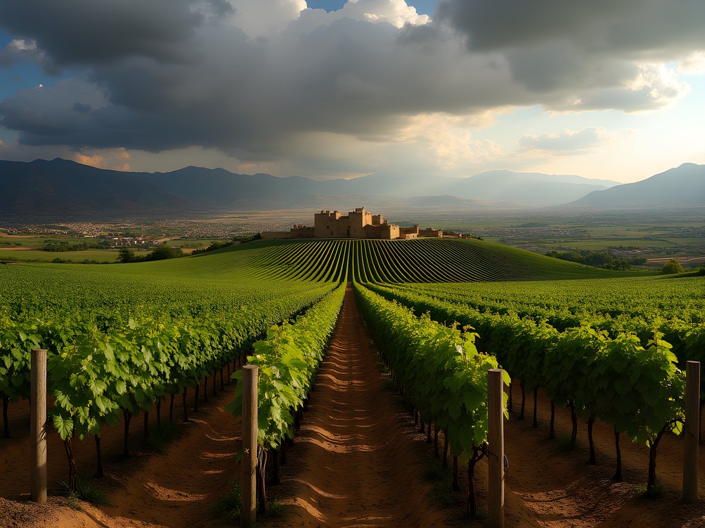 Bekaa Valley vineyard landscape with ancient mountains in background