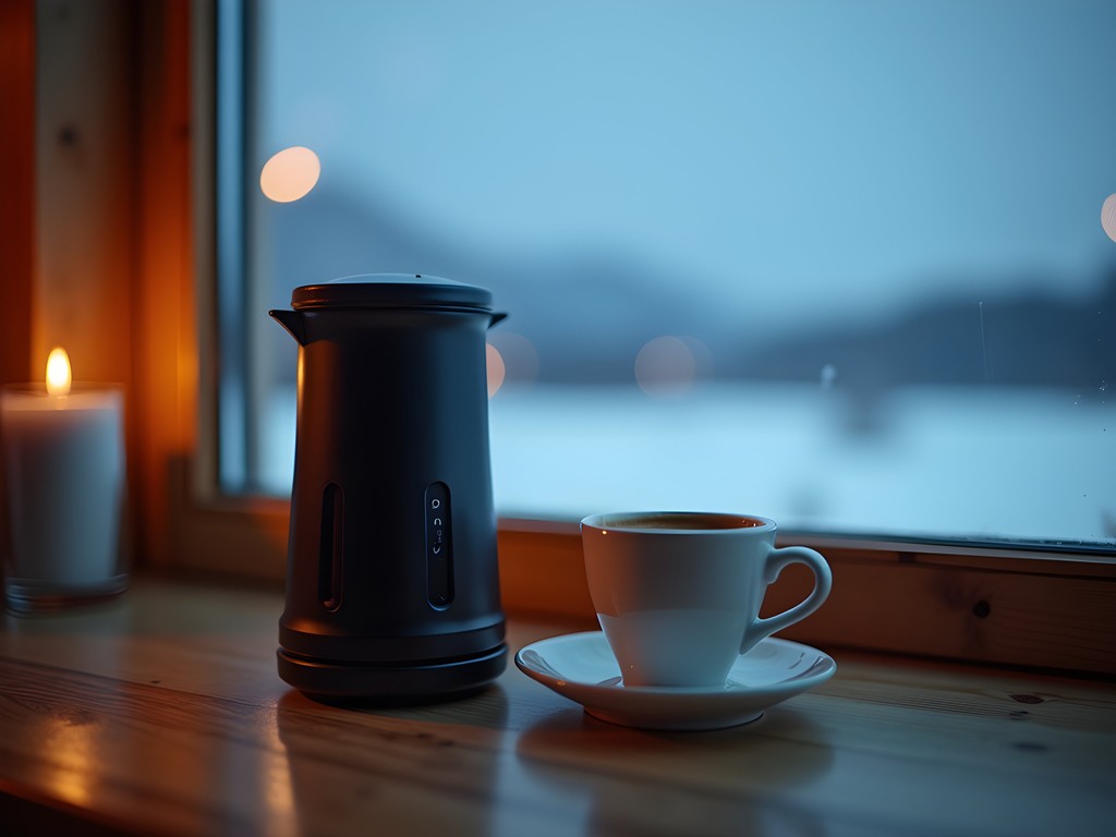 Luxury moment with coffee overlooking frozen Arctic Ocean in Barrow
