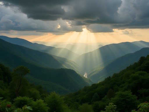 Dramatic weather over Appalachian mountains near Beckley with afternoon thunderstorm building
