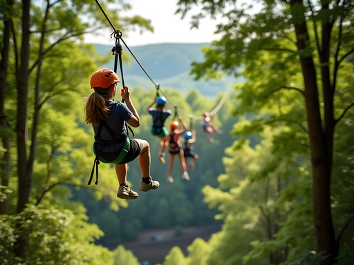 Family enjoying zipline adventure at Beckley Adventure Park with forest canopy views