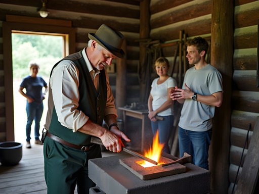 Interactive blacksmithing demonstration at Mountain Homestead historical exhibit