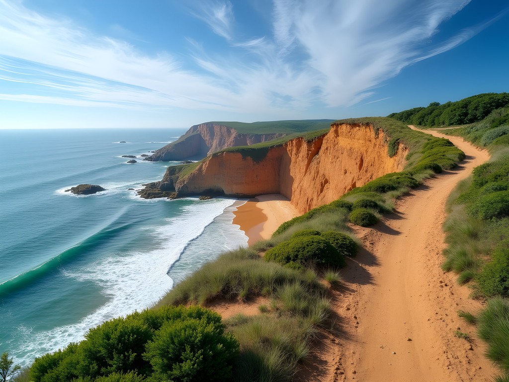 Hikers traversing the dramatic cliff-edge trail along Mohegan Bluffs on Block Island
