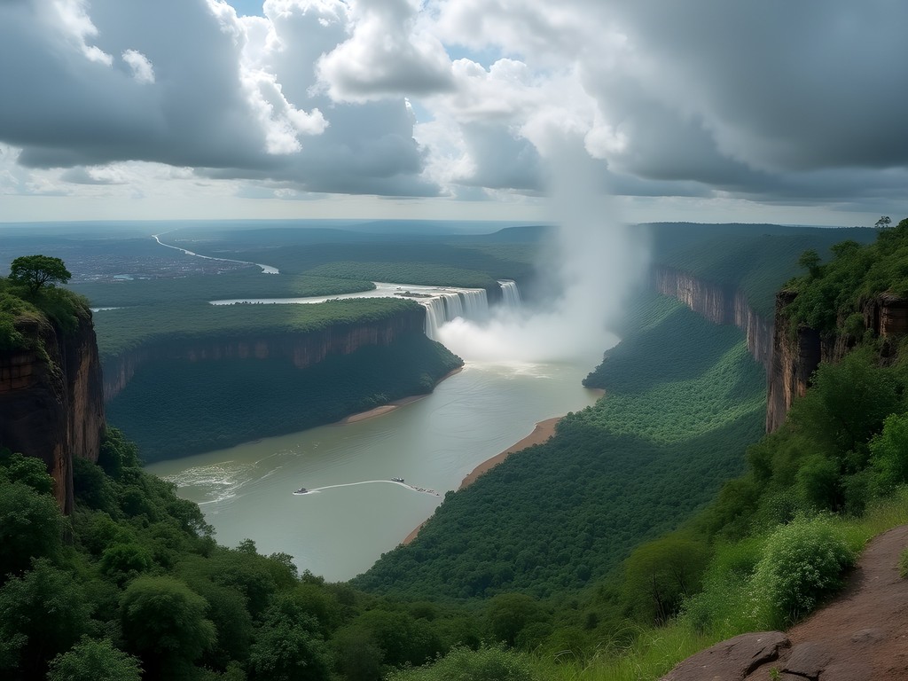 Panoramic view of Congo River and Livingstone Falls from Cataracts Lookout near Brazzaville