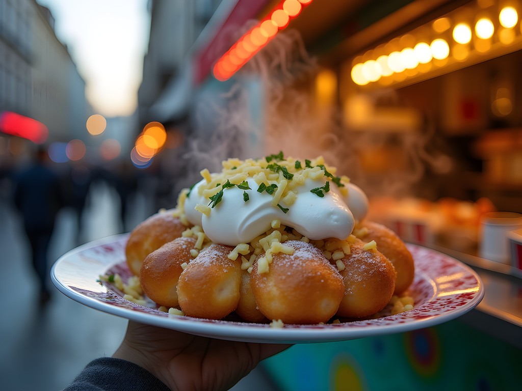 Traditional Hungarian lángos being served from a food truck near Szimpla Kert