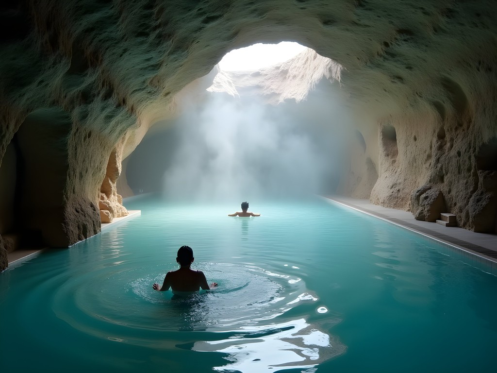Natural thermal cave connected to Lukács Baths filled with mineral-rich steam