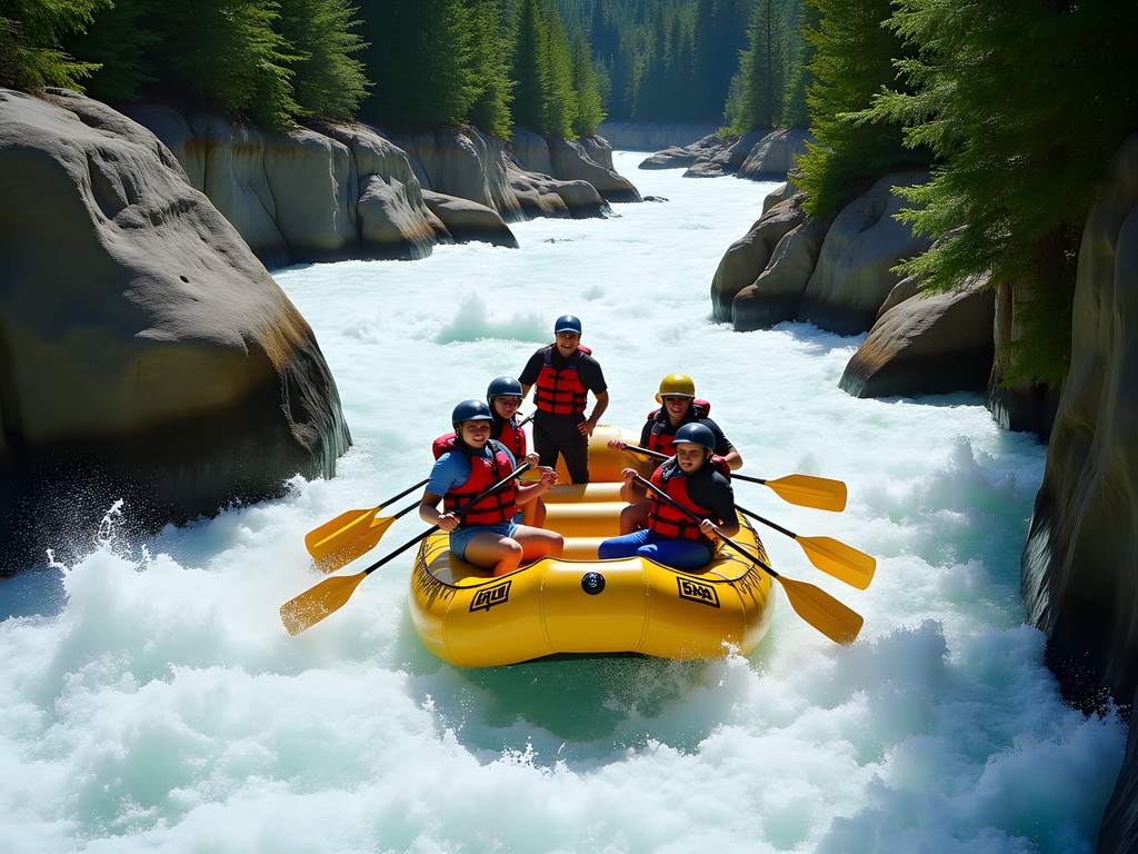 Group white-water rafting through Horseshoe Canyon on the Bow River near Calgary