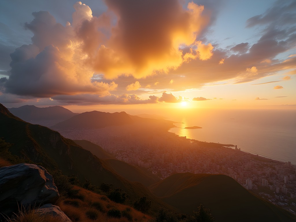 Sunrise view from Pico Naiguatá summit showing Caracas and Caribbean Sea