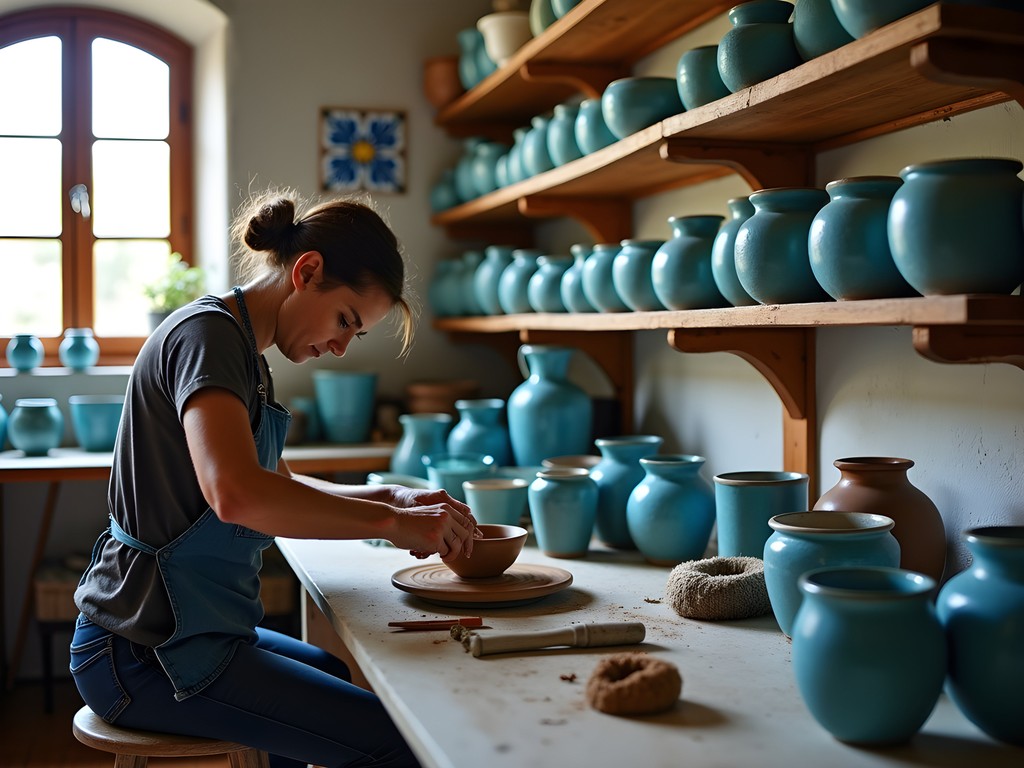 Traditional ceramic workshop in Cascais with ocean-inspired pottery