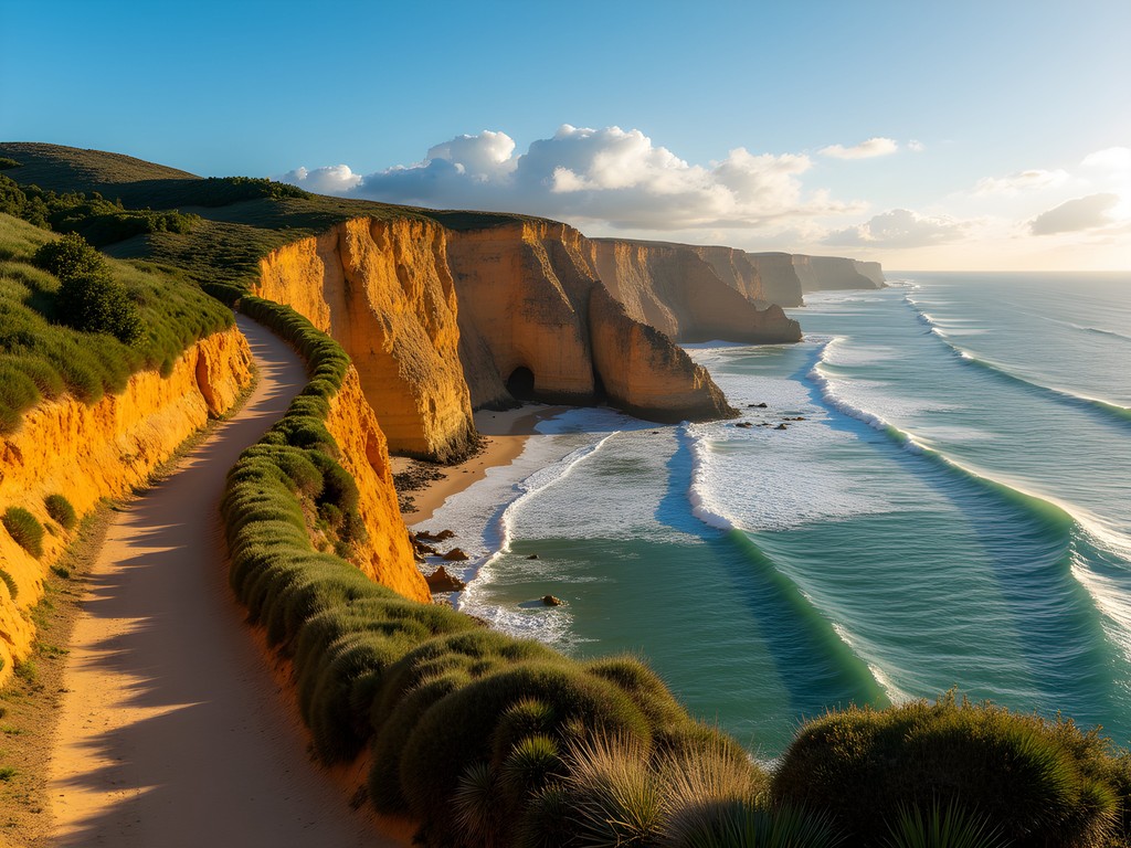 Dramatic coastal hiking trail along cliffs in Sintra-Cascais Natural Park