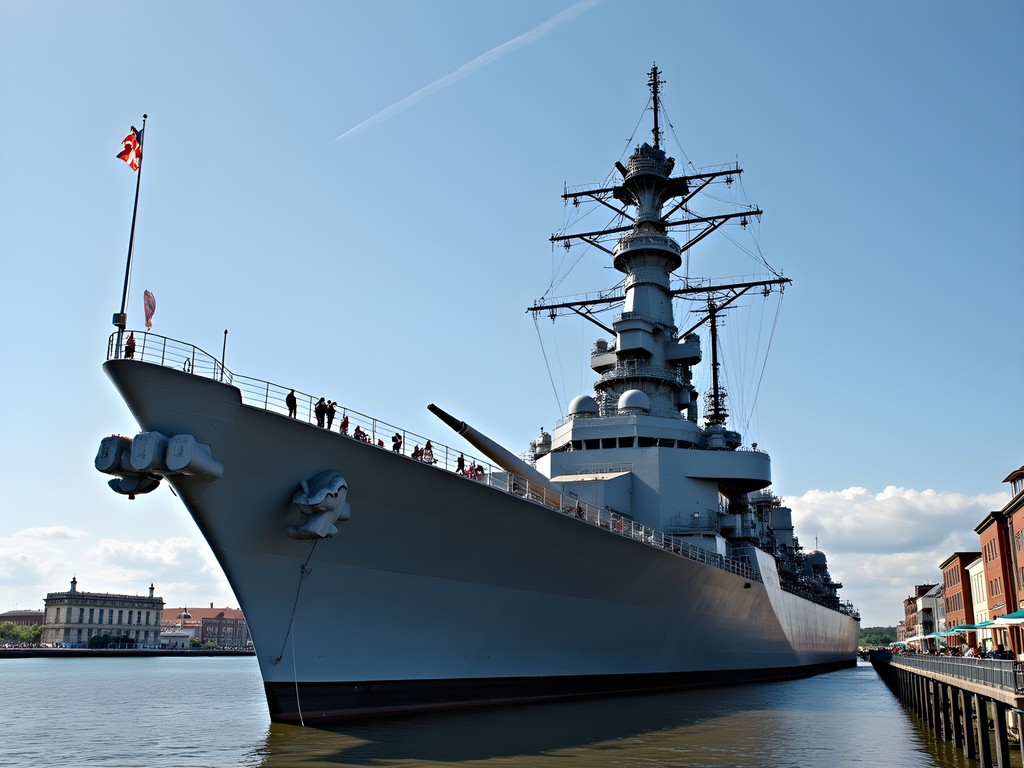 Battleship Wisconsin docked at Nauticus maritime center in Norfolk