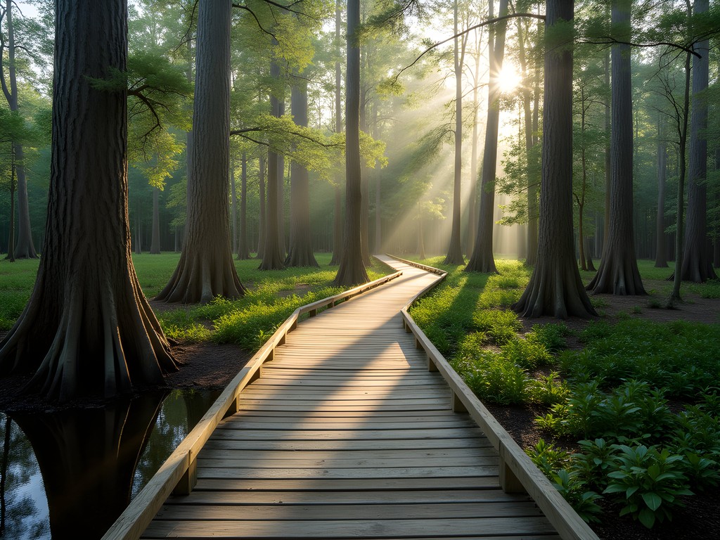 Cypress swamp boardwalk trail at First Landing State Park