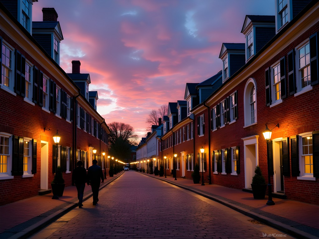 Colonial Williamsburg's Duke of Gloucester Street at dusk