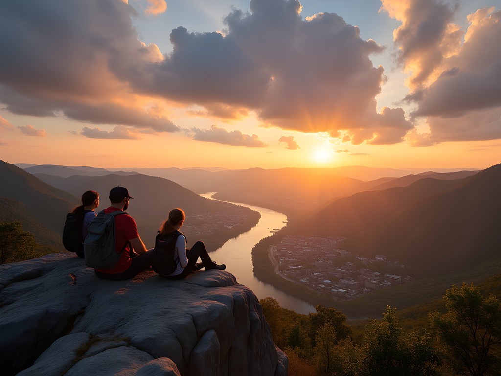 Panoramic sunset view from Sunset Rock overlooking Tennessee River Valley Chattanooga