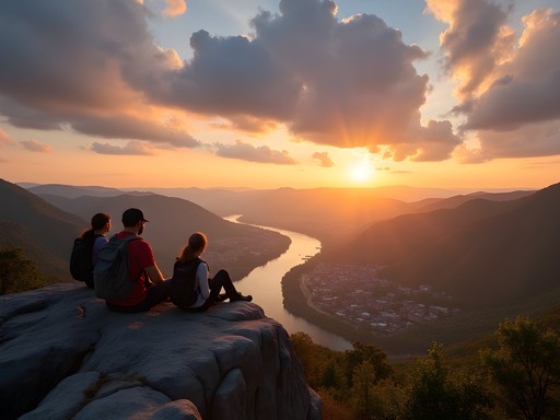 Panoramic sunset view from Sunset Rock overlooking Tennessee River Valley Chattanooga