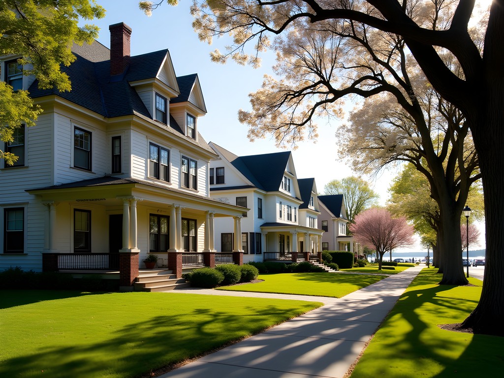 Historic Victorian and Colonial Revival mansions along Narragansett Boulevard in Edgewood neighborhood