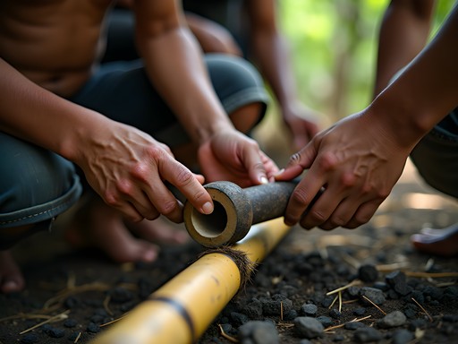 Learning traditional Bagobo fire-making techniques with bamboo fire saw