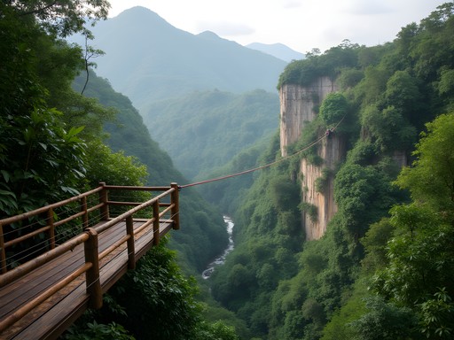 Traditional tribal zipline system spanning deep jungle ravine in Marilog District