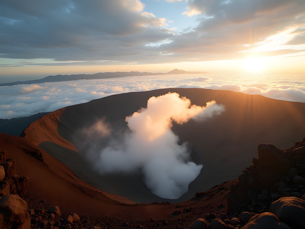 Panoramic view from Mt. Apo summit crater with clouds below