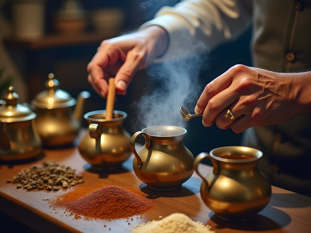 Traditional tea preparation with precise measurements in Rishikesh chai shop