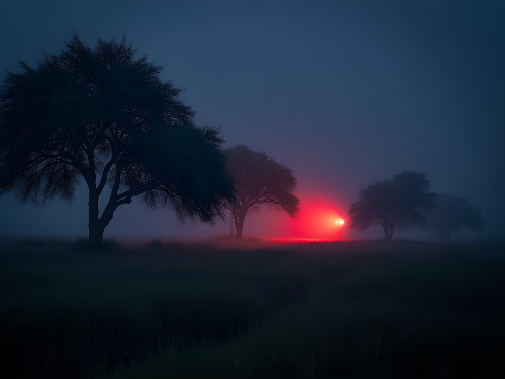 Nocturnal wildlife tracking in Keoladeo National Park with red headlamps