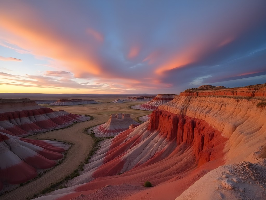 Dramatic badlands formations at sunset in Theodore Roosevelt National Park