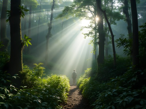 Trekking through dense Mayombe Forest canopy in Congo