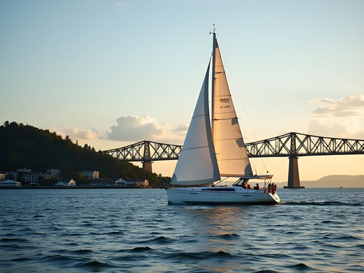 Sailboat on Lake Superior with Duluth Aerial Lift Bridge in background
