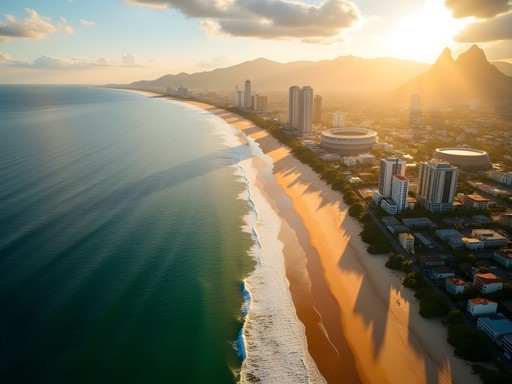 Aerial view of Durban coastline from microlight aircraft showing beaches and cityscape