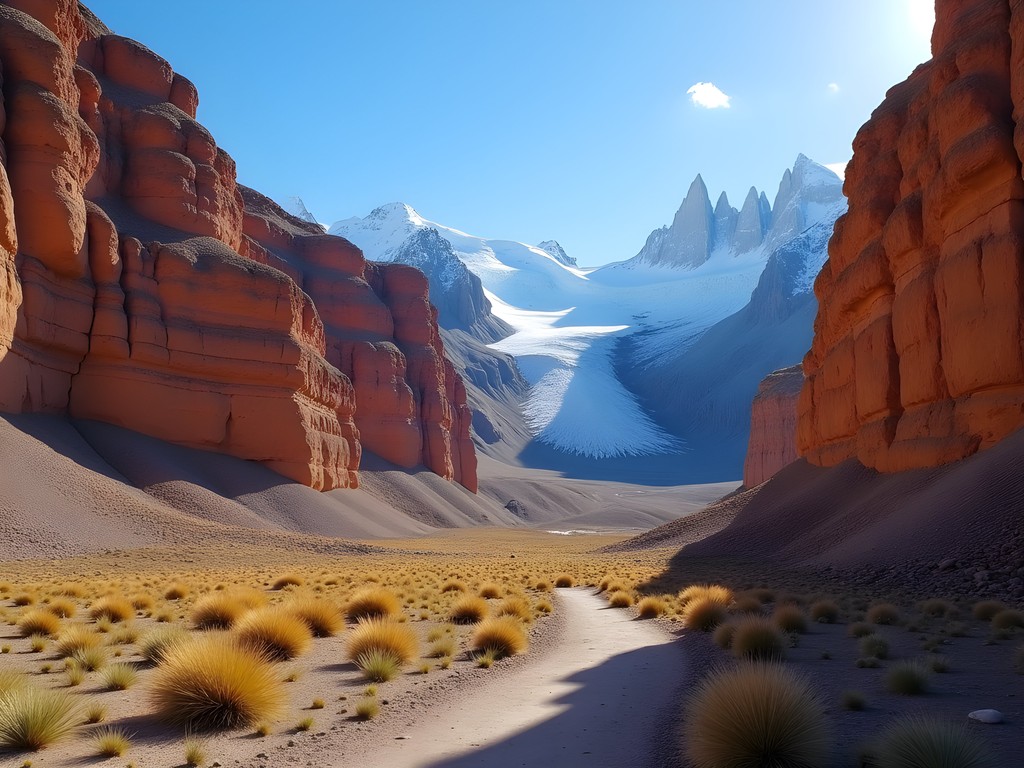 Dramatic canyon of Fossil Valley with Upsala Glacier visible in background