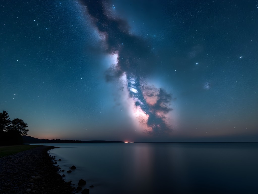 Milky Way galaxy visible over Lake Erie from Presque Isle State Park