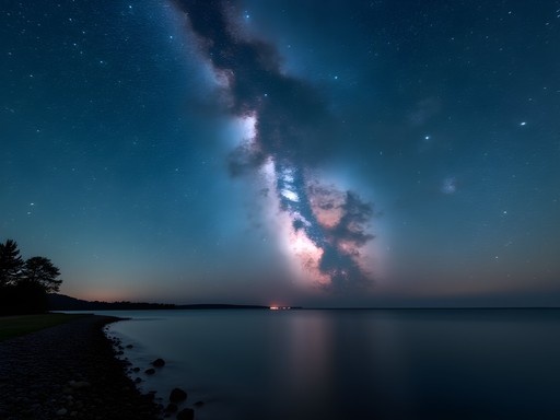Milky Way galaxy visible over Lake Erie from Presque Isle State Park
