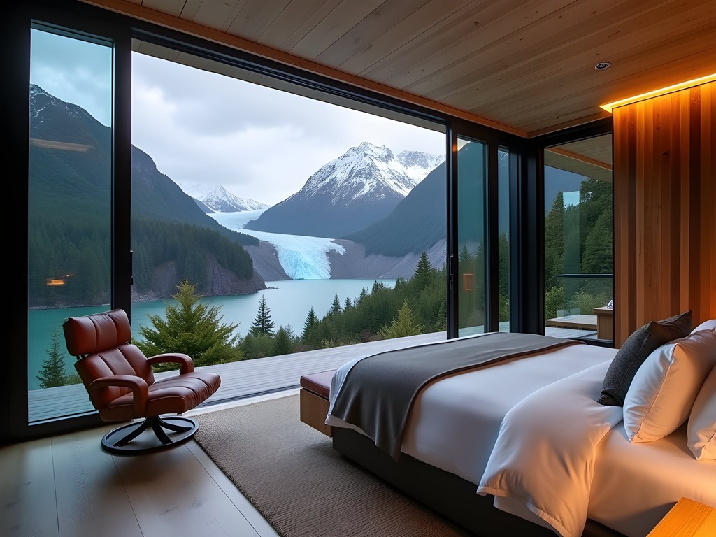 Luxury accommodation in Franz Josef with panoramic glacier view through floor-to-ceiling windows