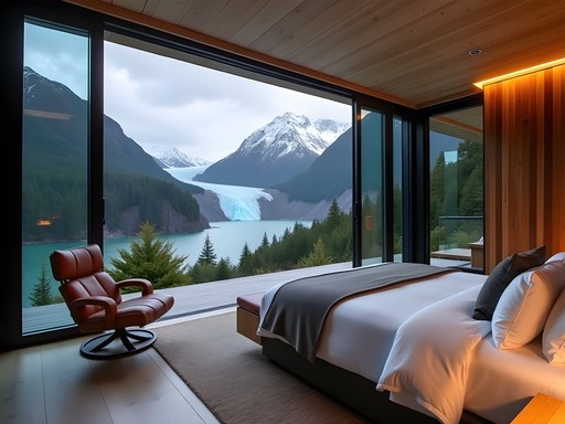 Luxury accommodation in Franz Josef with panoramic glacier view through floor-to-ceiling windows
