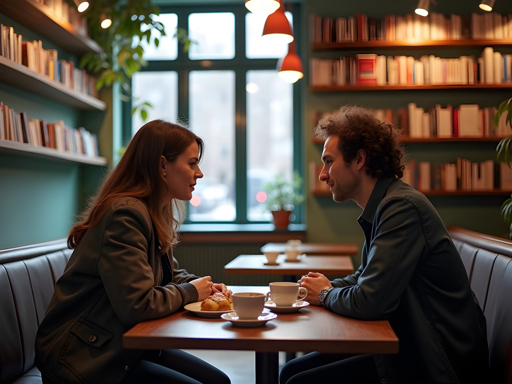 Solo traveler making connection with local resident in Romanian cafe