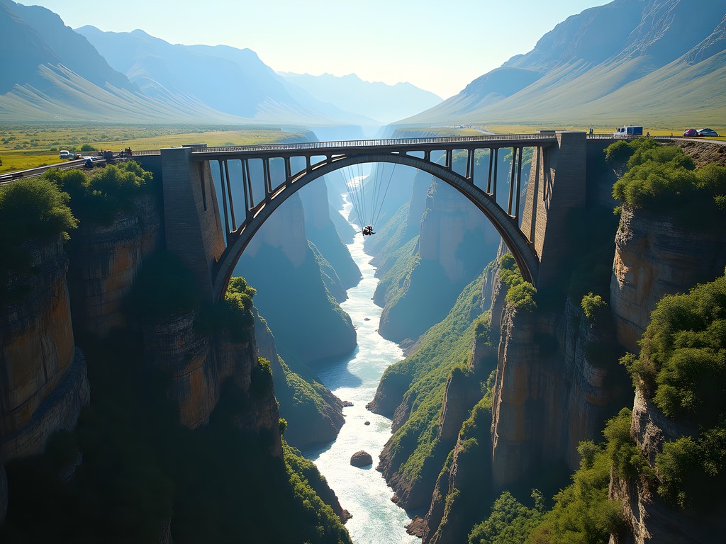 Person bungee jumping from Bloukrans Bridge on South Africa's Garden Route