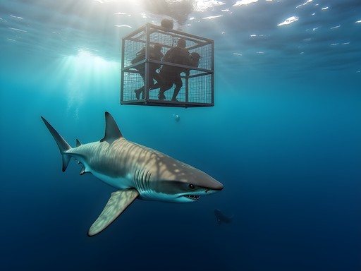 Great white shark approaching diving cage in Mossel Bay, South Africa