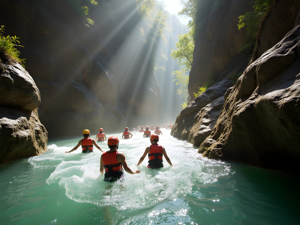 Group kloofing down Kaaimans River canyon near Wilderness on the Garden Route