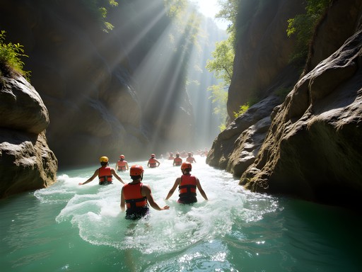 Group kloofing down Kaaimans River canyon near Wilderness on the Garden Route