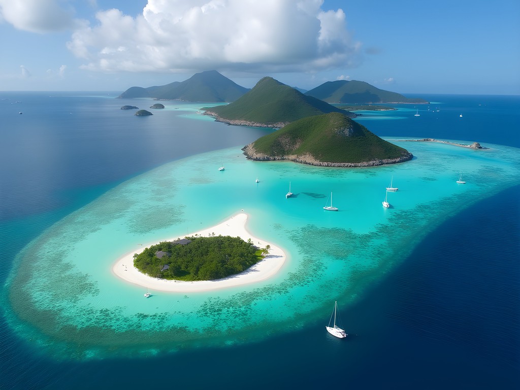 Aerial view of Tobago Cays Marine Park showing protected reef system