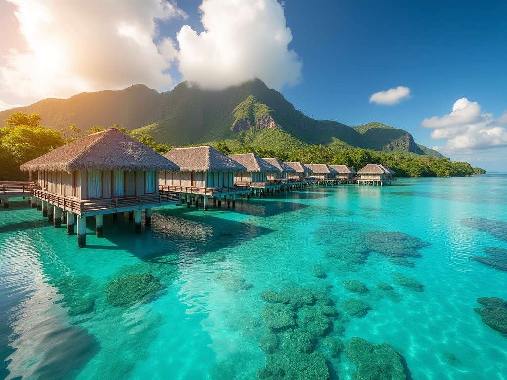 Luxury overwater bungalows at Fatboys Resort in Gizo with clear blue waters below