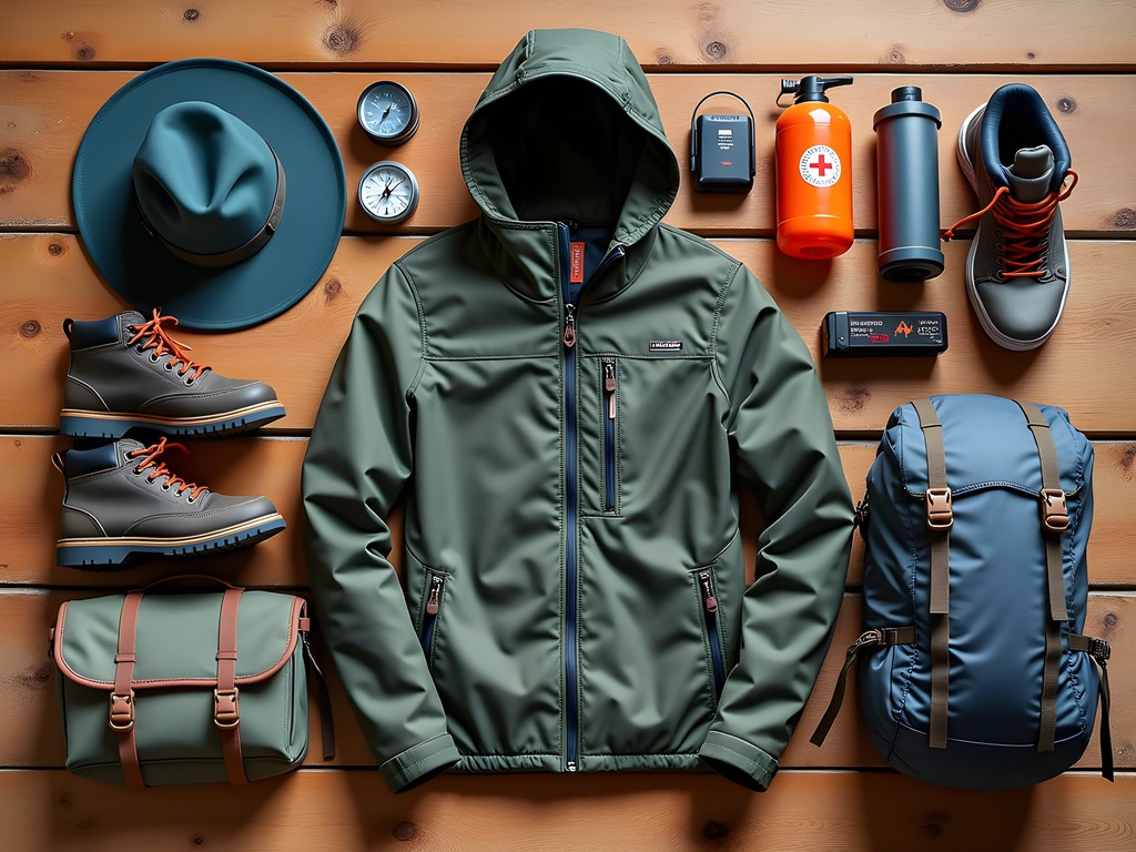 Essential gear layout for Gobi Desert expedition including layers, water purification, and medical supplies