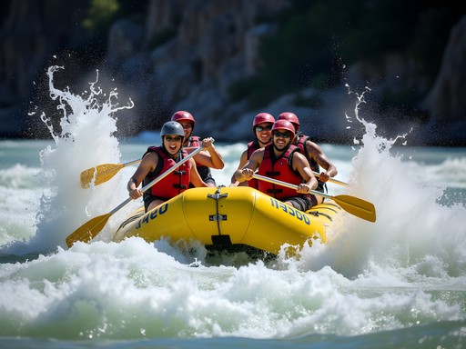 Raft navigating through churning whitewater rapids on the Green River