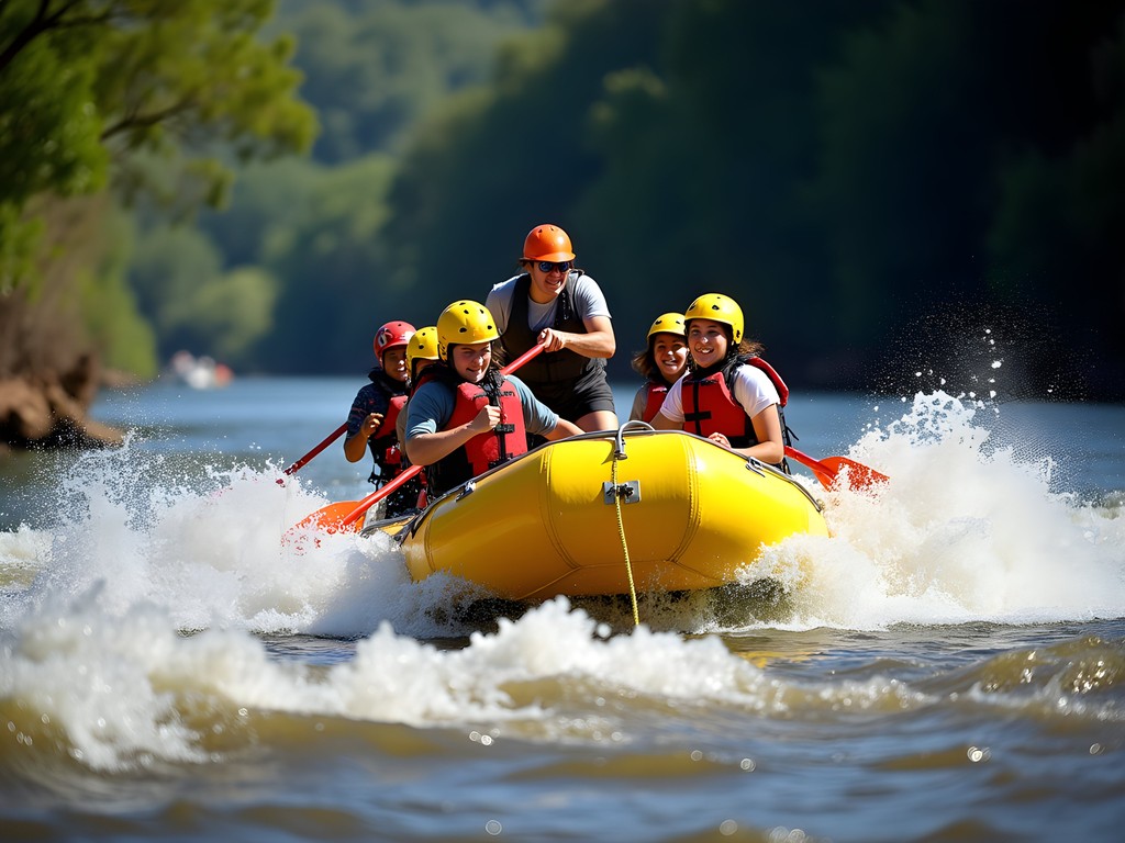 Group white-water rafting on Gweru River with professional guide navigating Class III rapids