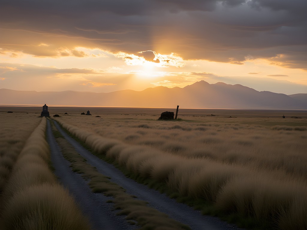 Bear Paw Battlefield historical site with mountains in background at sunset