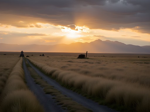 Bear Paw Battlefield historical site with mountains in background at sunset
