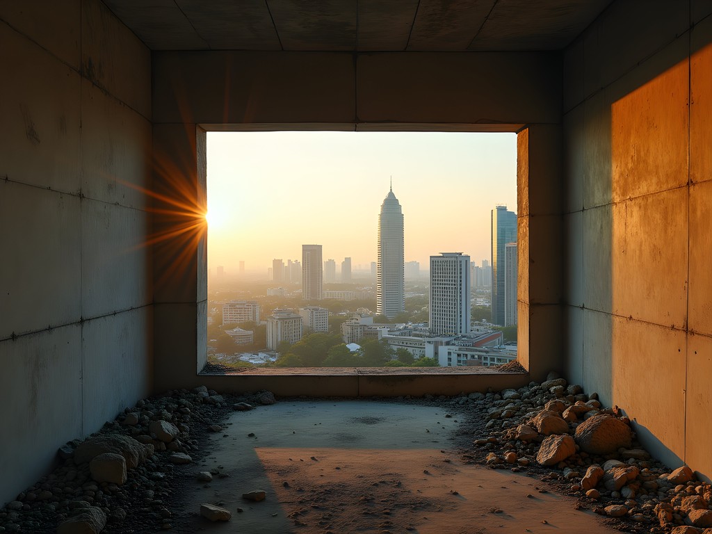 View of Ho Chi Minh City skyline from abandoned building