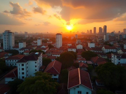 Sunset view from urban rooftop in Ho Chi Minh City