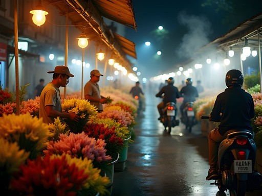 Pre-dawn activity at Ho Thi Ky Flower Market in Ho Chi Minh City