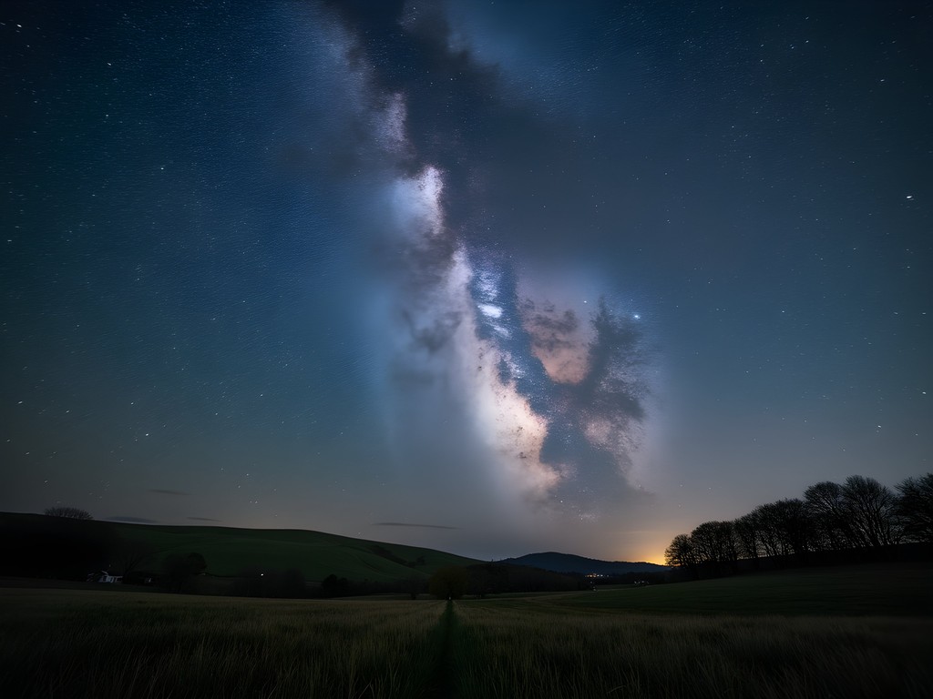 Spectacular starry night sky over Hopkinsville countryside with Milky Way clearly visible